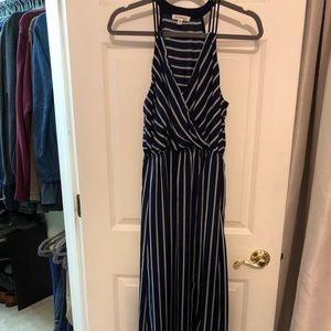 Navy and white maxi dress
